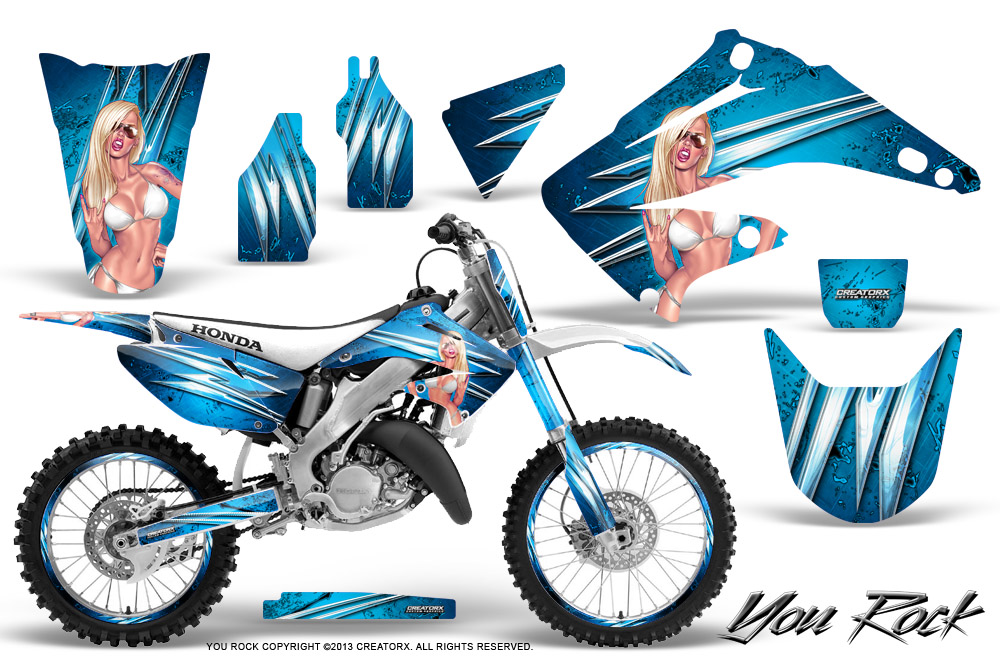 Honda CR125 CR250 02-10 Graphics Kit You Rock BlueIce NP Rims